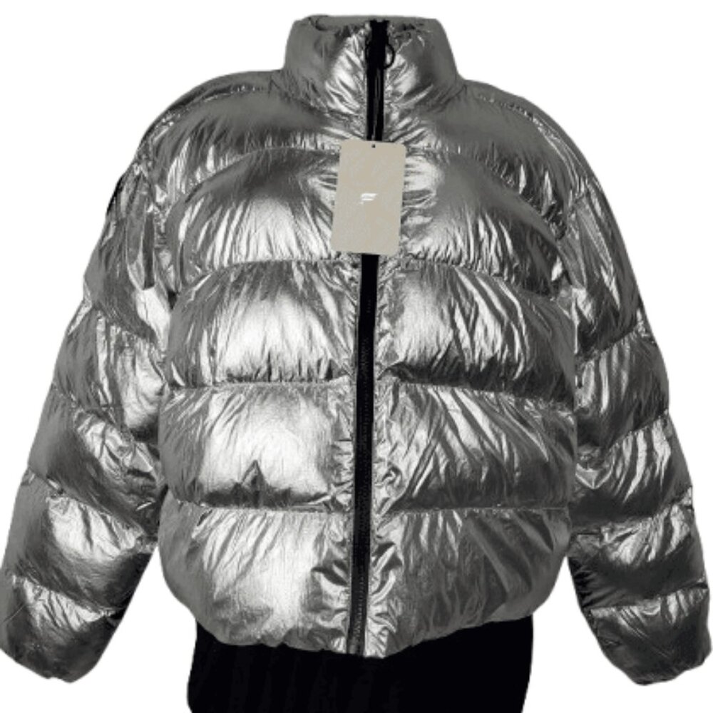 Fabletics women's arden puffer silver jacket size XXL